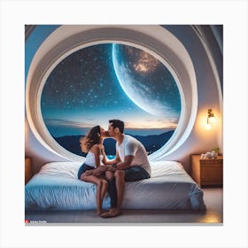 Couple Kissing In The Moonlight Canvas Print