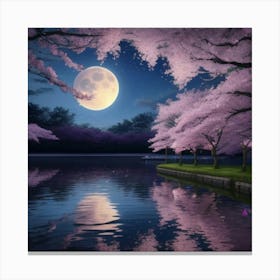 Cherry Blossoms At Night 4 Canvas Print