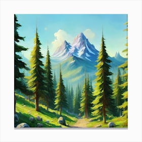 Path To The Mountains trees pines forest 9 Canvas Print