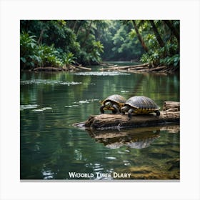 Turtles On A Log Canvas Print