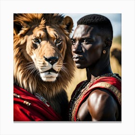 Lion King and African man Canvas Print