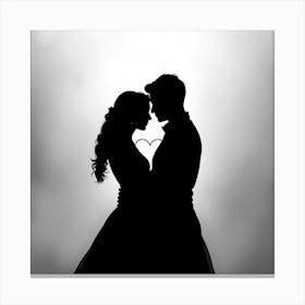 Silhouette Of Bride And Groom Canvas Print