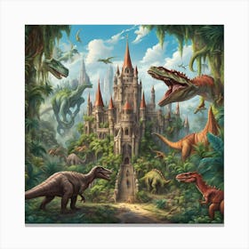 Dinosaurs In The Jungle Canvas Print