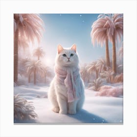 Digital Oil, Cat Wearing A Winter Coat, Whimsical And Imaginative, Soft Snowfall, Pastel Pinks, Blue (1) Canvas Print