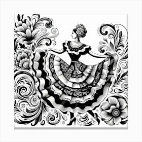 Line Art Mexican Dancer 3 Canvas Print