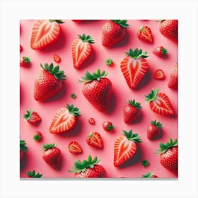 Strawberry Pattern On Pink Background Canvas Print