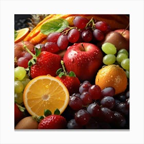 Fresh Orange Mint Leaves Grapes And Apples Canvas Print