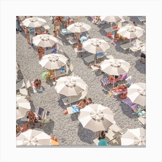 Amalfi Beach Umbrellas Square Canvas Print