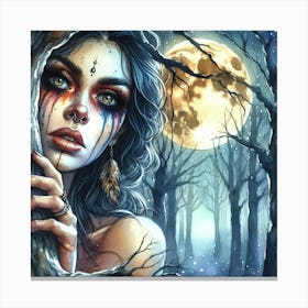 Indian Woman In The Forest Canvas Print