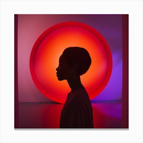 Portrait Of A Woman In Front Of A Colorful Light Canvas Print