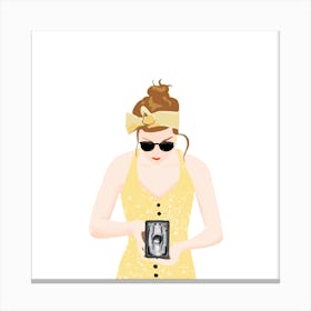 Retro Beach Vibe, Woman With A Camera Canvas Print
