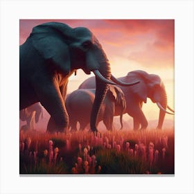 Elephants In The Grass Canvas Print