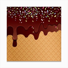 Chocolate Ice Cream Waffle Vector Illustration Canvas Print