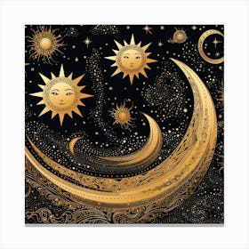 Golden Sun And Moon Canvas Print