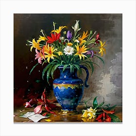 Flowers In A Blue Vase Canvas Print