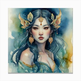 Asian Girl The Magic of Watercolor: A Deep Dive into Undine, the Stunningly Beautiful Asian Goddess Canvas Print