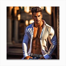 Muscular Man In White Shirt Canvas Print