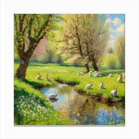 Rabbits By The Stream Canvas Print