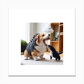 Dog And Corgi Canvas Print