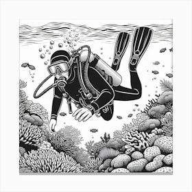 Line Art scuba diver Canvas Print