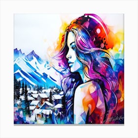 Overlooking Whistler BC - Watercolor Of A Girl Canvas Print