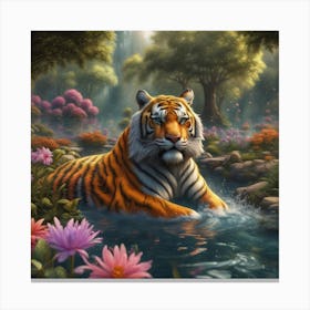 Tiger In The Water Canvas Print