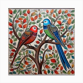 Birds On A Tree By Aditya Kumar Madhubani Painting Indian Traditional Style Canvas Print