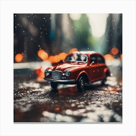Red Car In The Rain Canvas Print