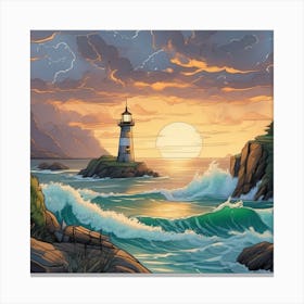 Lighthouse At Sunset Landscape 13 Canvas Print