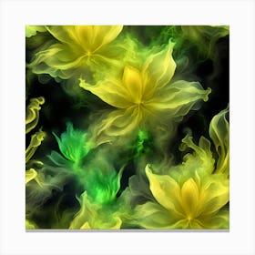 Yellow and Green Flowers On Black Background Canvas Print