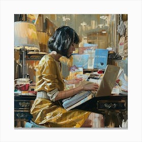 Girl Working At A Desk Canvas Print