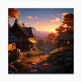 A Rustic Village Scene Bathed In The Ethereal Glow Of A Heavenly Realm Canvas Print