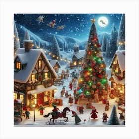 A Cozy Christmas Village under Christmas Lights Canvas Print
