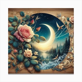 Moon And Roses 1 Canvas Print