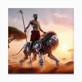 Cyborg Maasai Warrior (Moran) and Robot Lion  Canvas Print