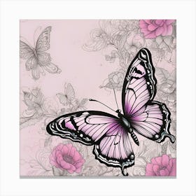 Butterfly And Flowers 16 Canvas Print