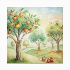 Watercolor Of Apple Trees 1 Canvas Print