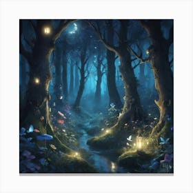 Night In The Magic Forest Art Print Canvas Print