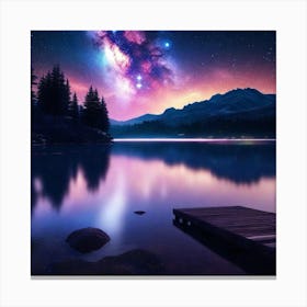 Starry Sky Over Lake 4 Canvas Print