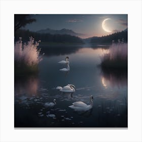 A Fabulous Moonlit Lake Surrounded Canvas Print