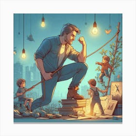 Father And His Children Canvas Print