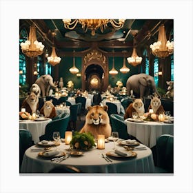 Lions In The Dining Room Canvas Print