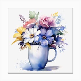 Watercolor Flowers In A Cup Canvas Print