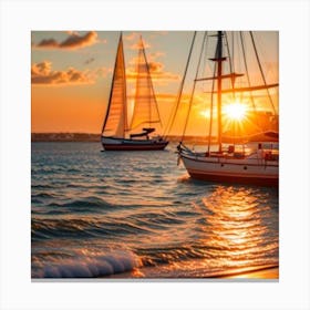 Sailboats At Sunset Canvas Print