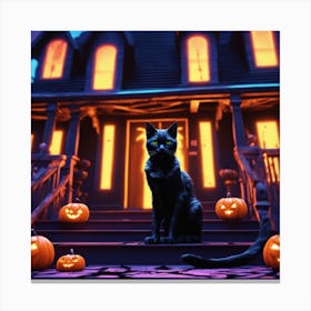 Halloween Cat In Front Of House 15 Canvas Print