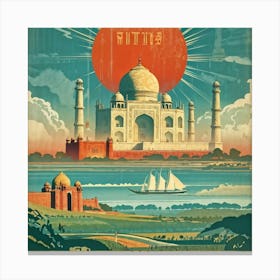 A Vintage Travel Poster Features A Collage Of Major Historical Landmarks From Different Continents 2 1 Canvas Print