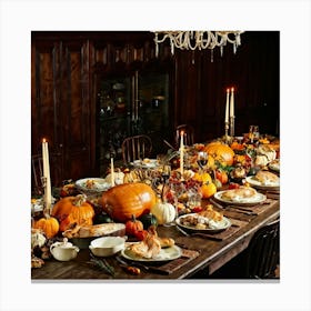 A Beautifully Prepared Thanksgiving Banquet Seated Under The Warm Glow Of Recessed Lighting In A Rus (6) Canvas Print