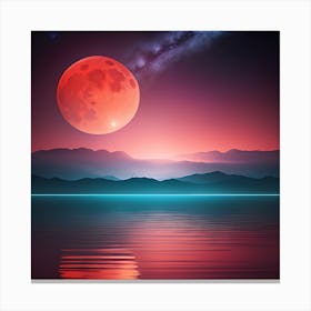 Red Moon Over Water Canvas Print