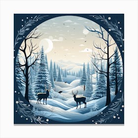 Winter Landscape With Deer 2 Canvas Print