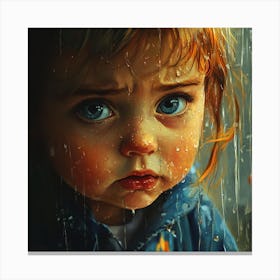 Little Girl In The Rain Canvas Print